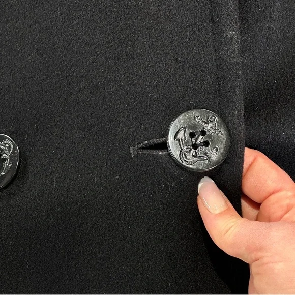 John Weitz Peacoat Wool Blend Nautical Black Vintage USA Large - Picture 4 of 13